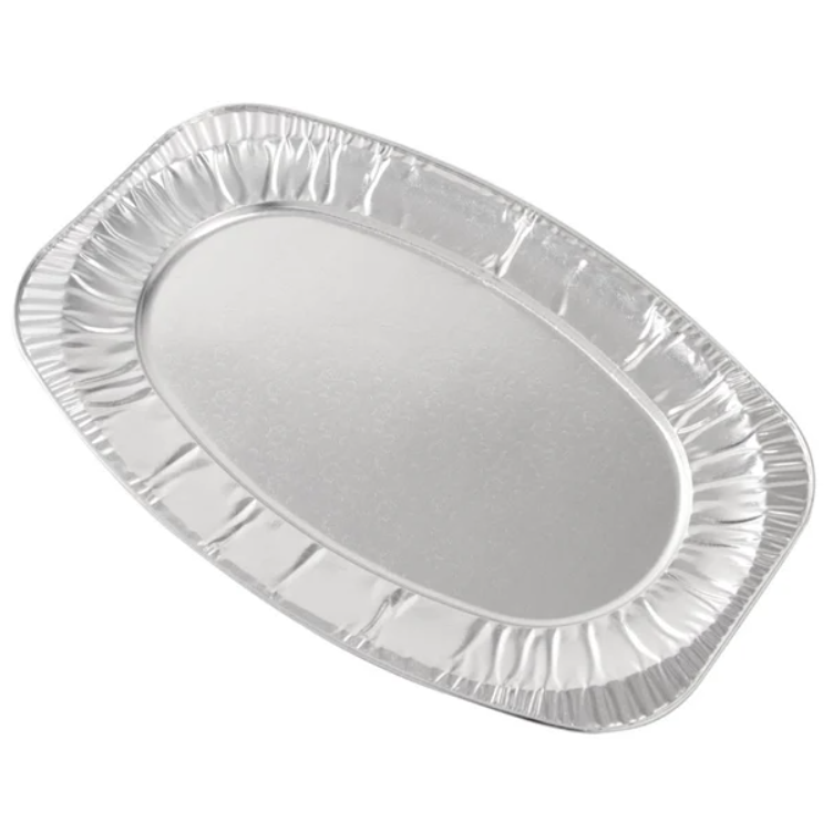 Medium 14" Oval Foil Platters Silver